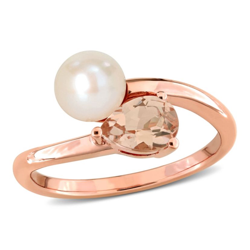 6-6.5mm Freshwater Cultured Pearl and Morganite 2-Stone Ring in 10K Rose Gold