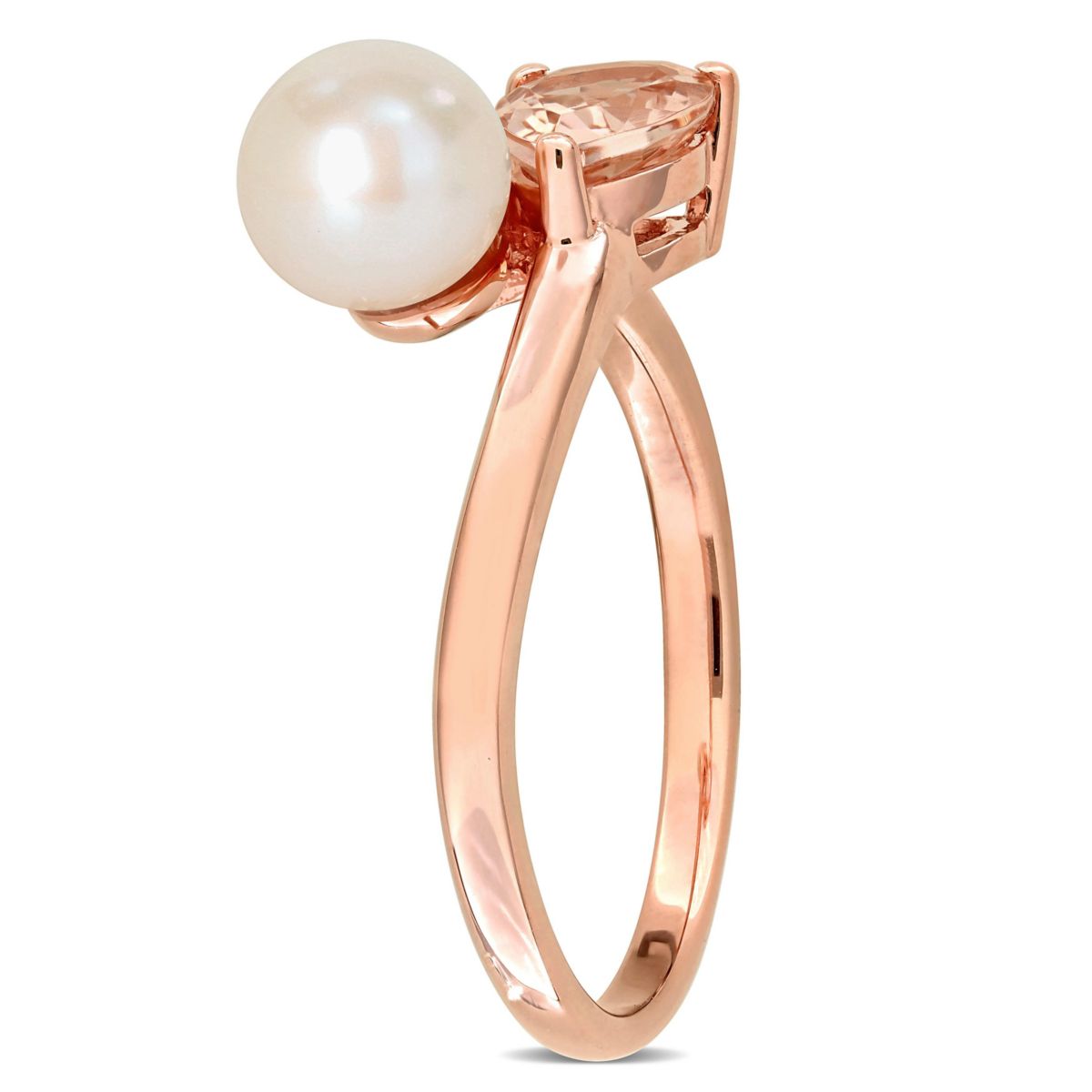 6-6.5mm Freshwater Cultured Pearl and Morganite 2-Stone Ring in 10K Rose Gold