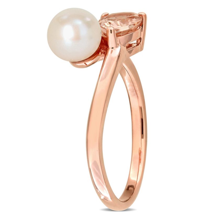 6-6.5mm Freshwater Cultured Pearl and Morganite 2-Stone Ring in 10K Rose Gold
