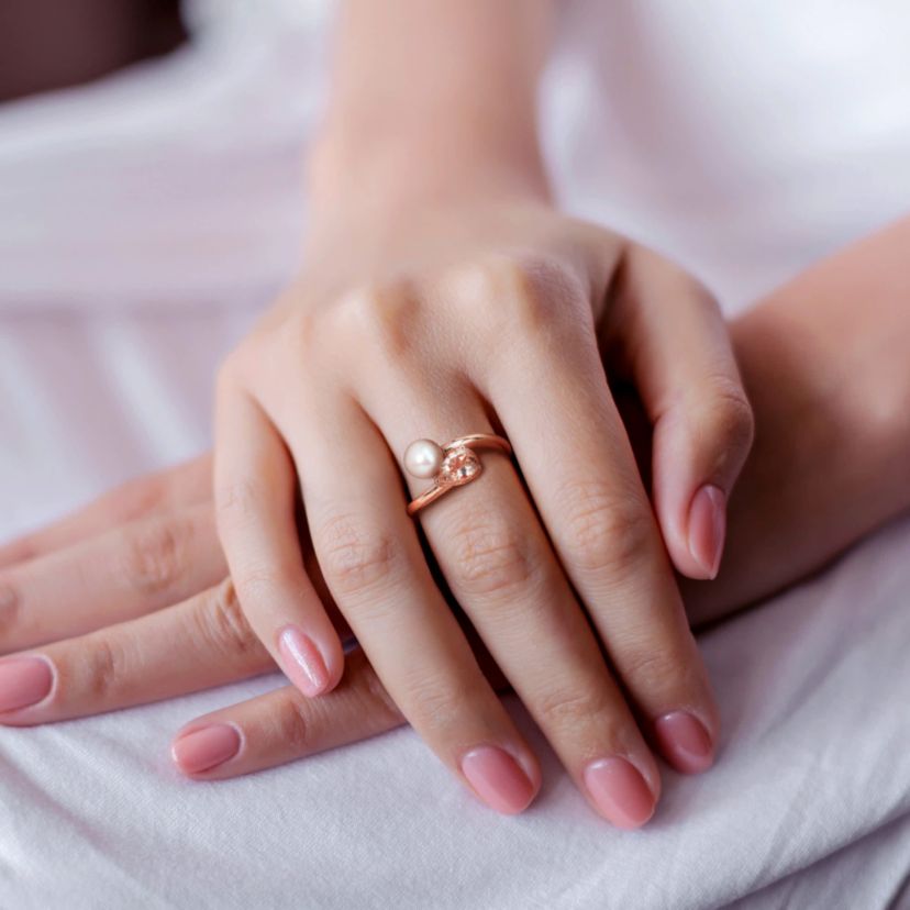 6-6.5mm Freshwater Cultured Pearl and Morganite 2-Stone Ring in 10K Rose Gold