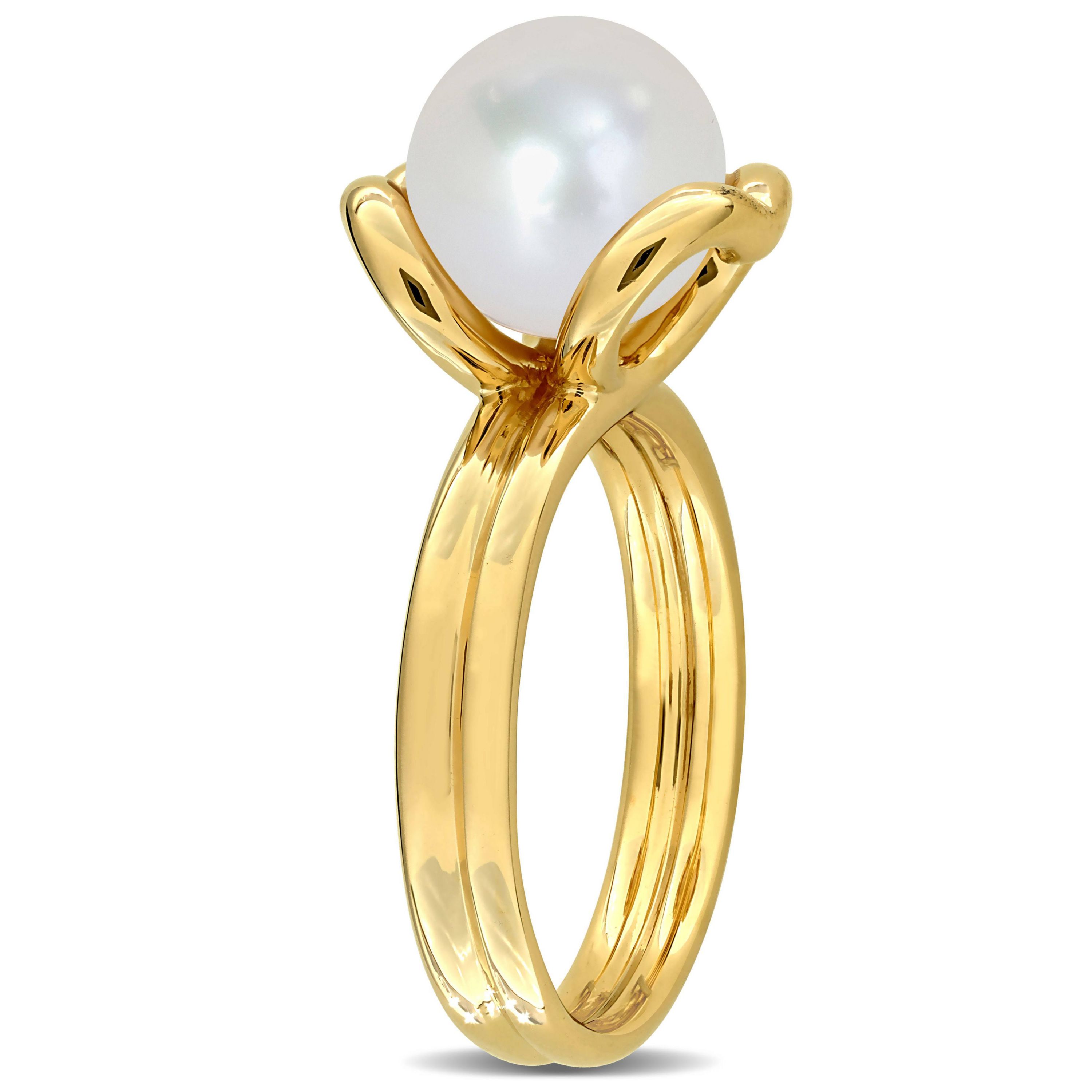 9-9.5mm Freshwater Cultured Pearl Solitaire Ring in 14K Yellow Gold