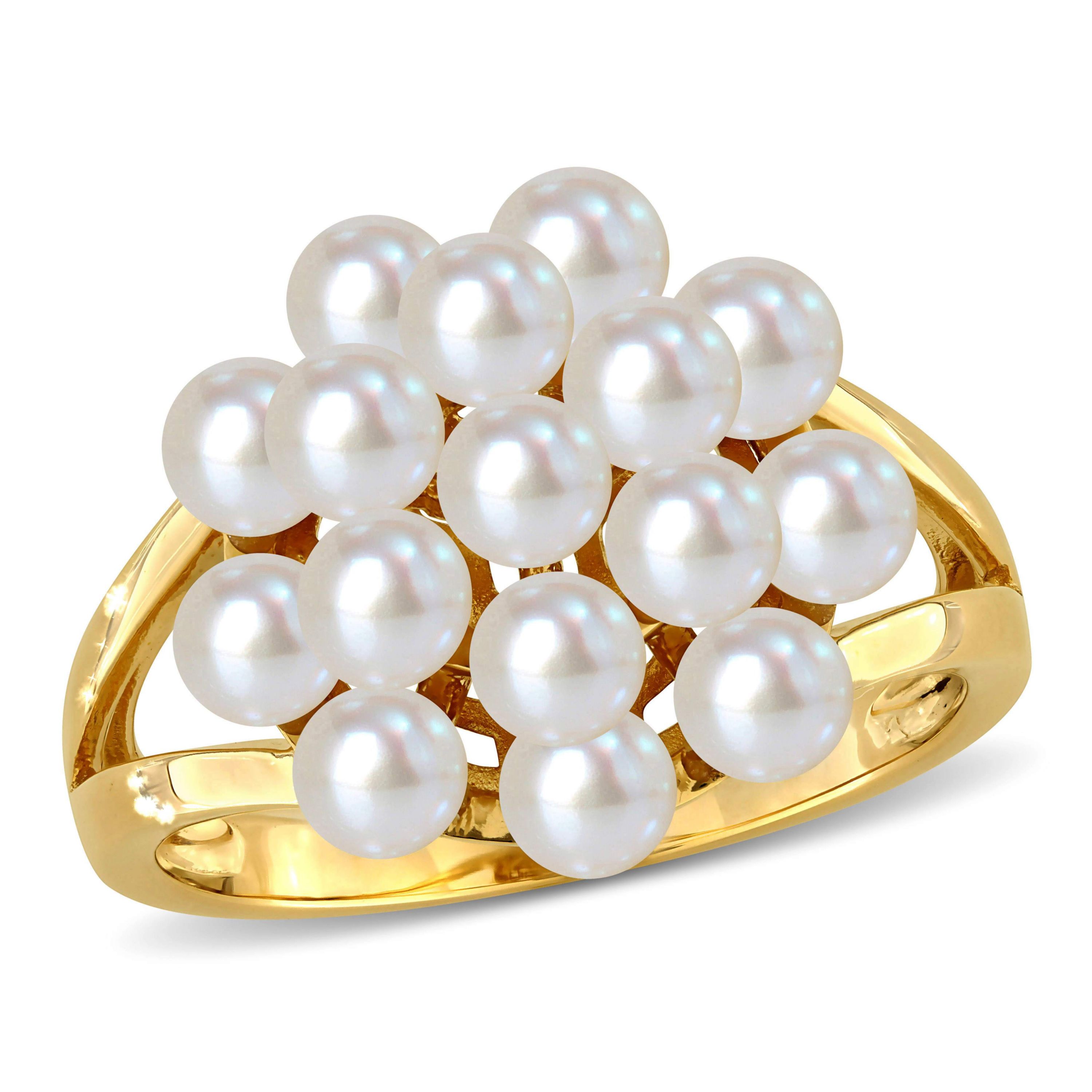 3.5-4mm Freshwater Cultured Pearl Cluster Ring in 14K Yellow Gold