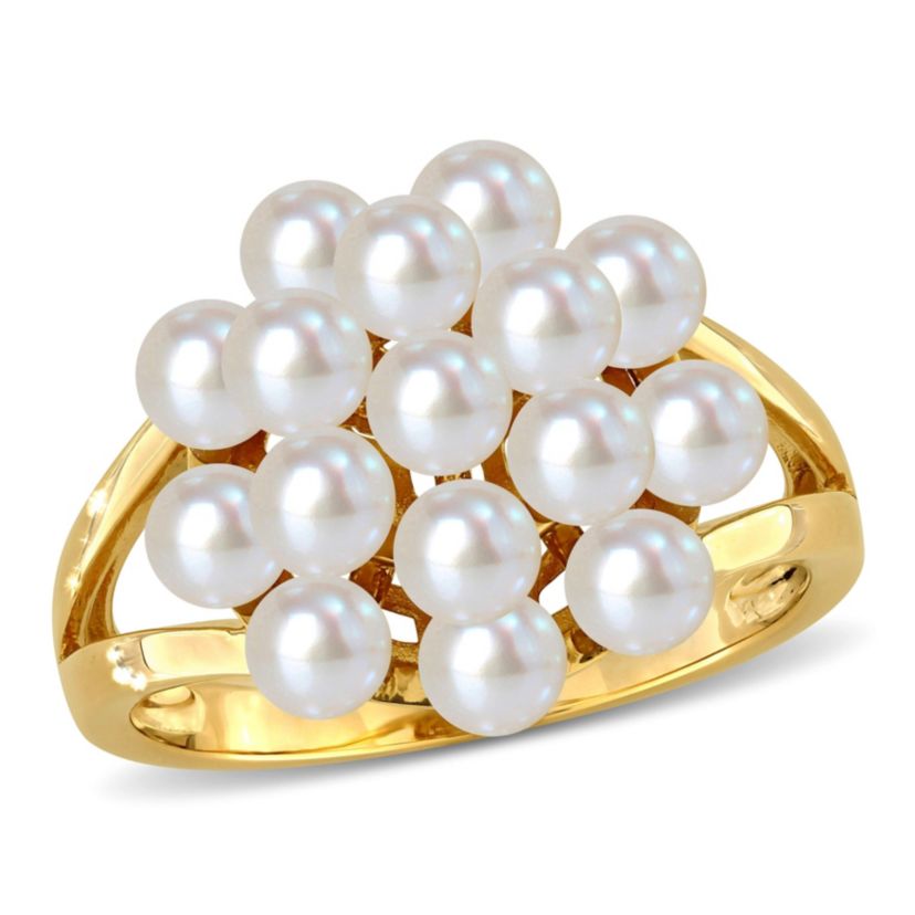 3.5-4mm Freshwater Cultured Pearl Cluster Ring in 14K Yellow Gold