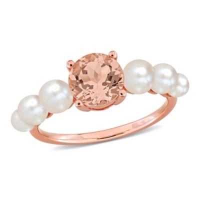 Belk & Co 3-4.5mm Freshwater Cultured Pearl and Morganite Ring in 10K Rose Gold, Pink, 6