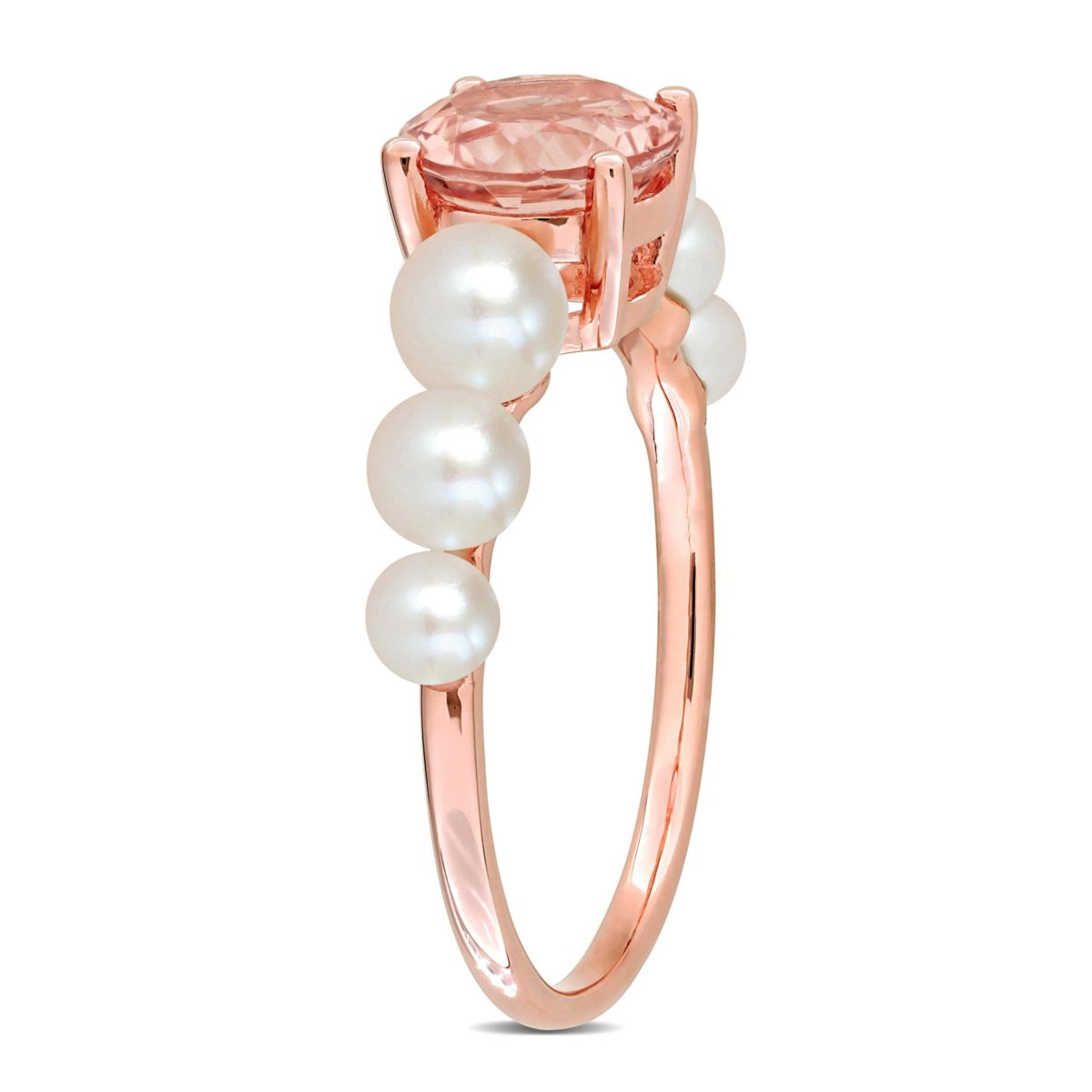 3-4.5mm Freshwater Cultured Pearl and Morganite Ring in 10K Rose Gold