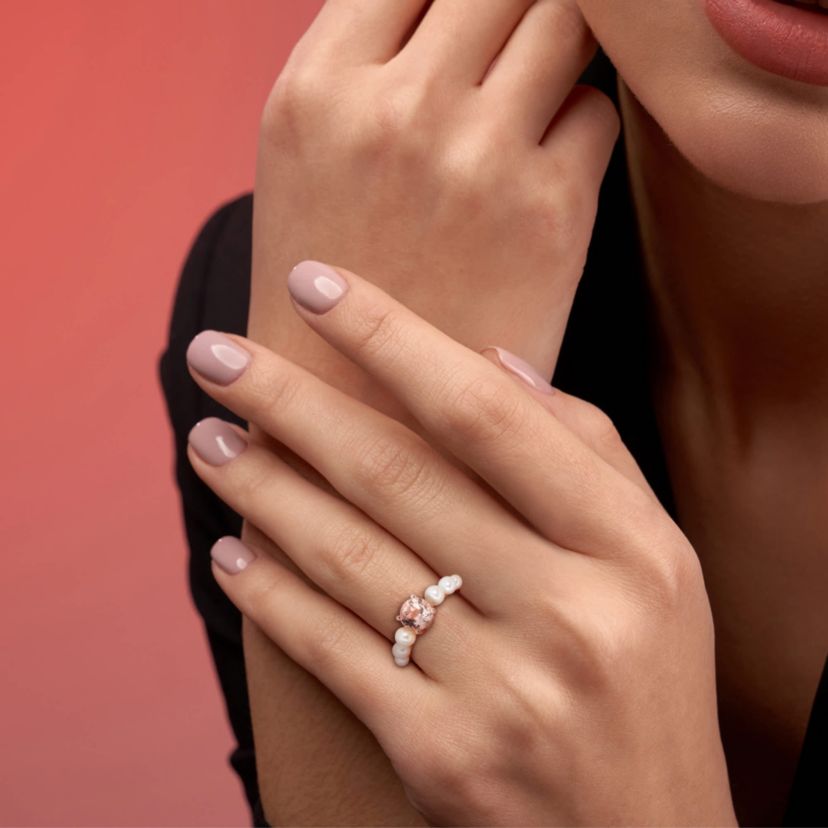 3-4.5mm Freshwater Cultured Pearl and Morganite Ring in 10K Rose Gold