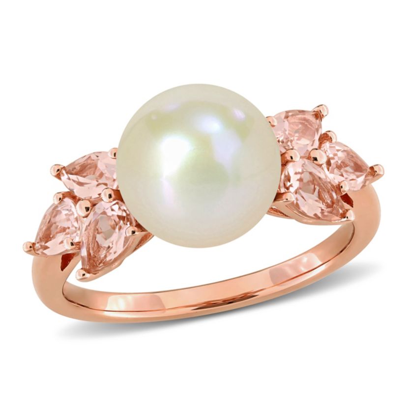 9-9.5mm Freshwater Cultured Pearl and Morganite Cocktail Ring in 14K Rose Gold