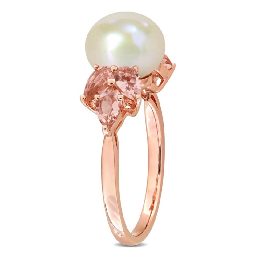 9-9.5mm Freshwater Cultured Pearl and Morganite Cocktail Ring in 14K Rose Gold