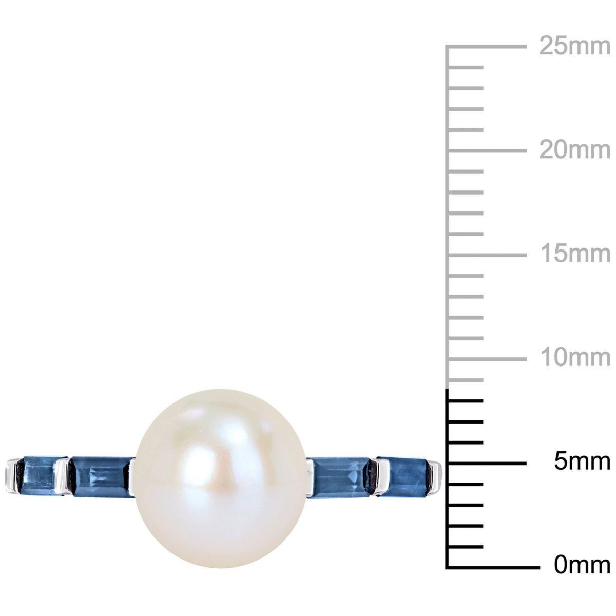 8-8.5mm Freshwater Cultured Pearl and Blue Sapphire Ring in 10K White Gold