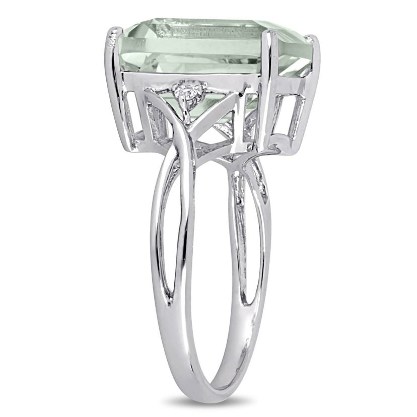 3-Pc Set of Green Quartz & White Topaz Twisted Ring, Earrings & Pendant with Chain in Sterling Silver