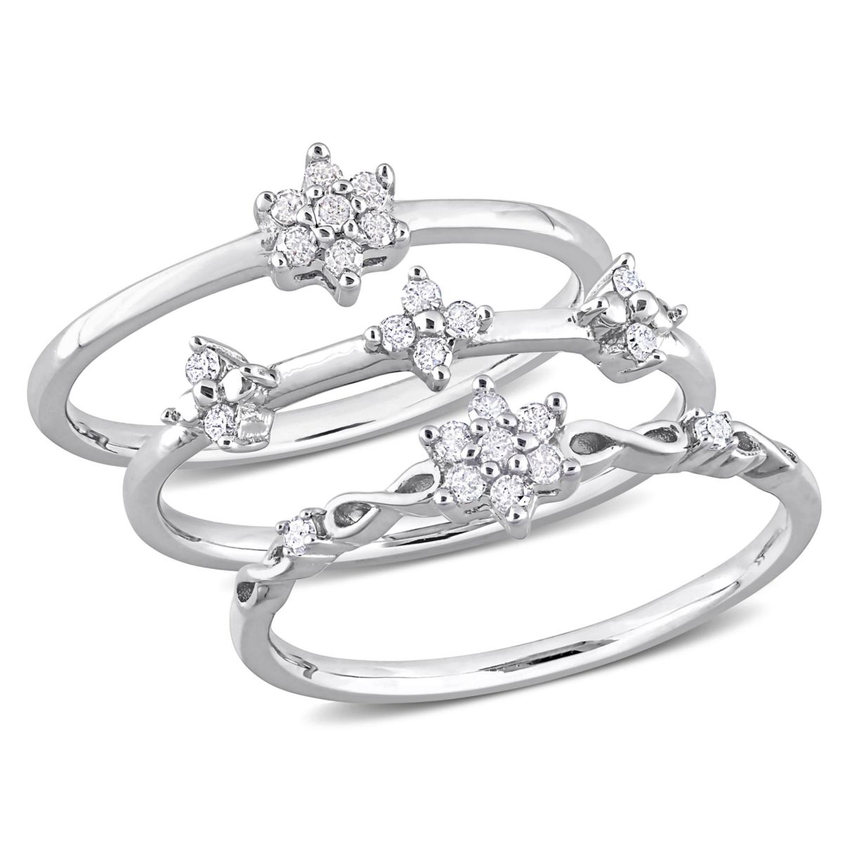 3-Pc Set of 1/4 ct. t.w. Diamond Floral Promise Ring Set in Sterling Silver