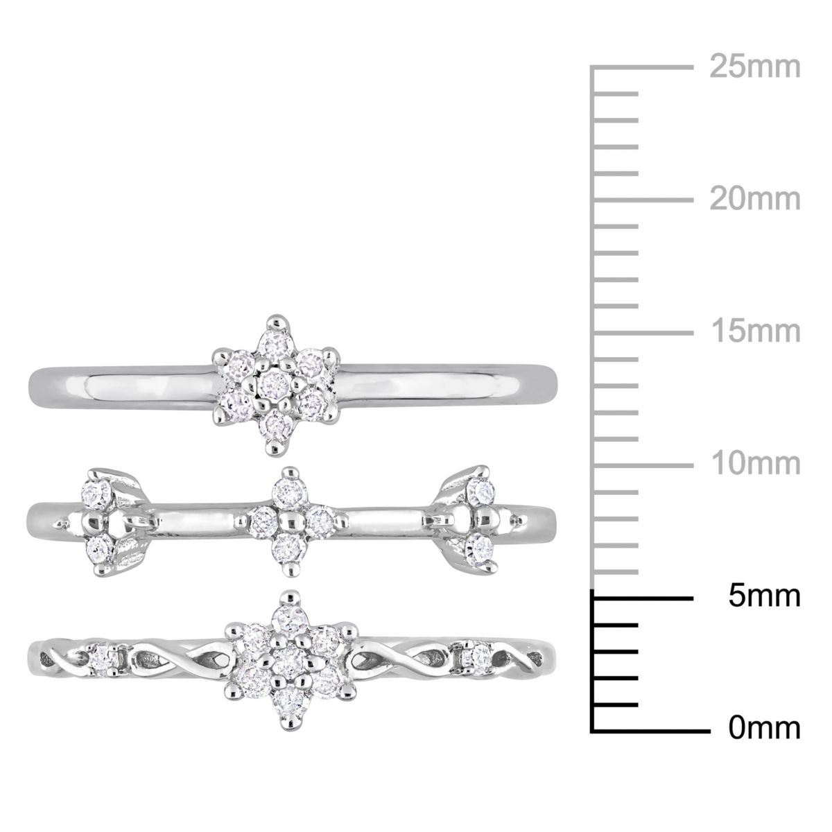 3-Pc Set of 1/4 ct. t.w. Diamond Floral Promise Ring Set in Sterling Silver