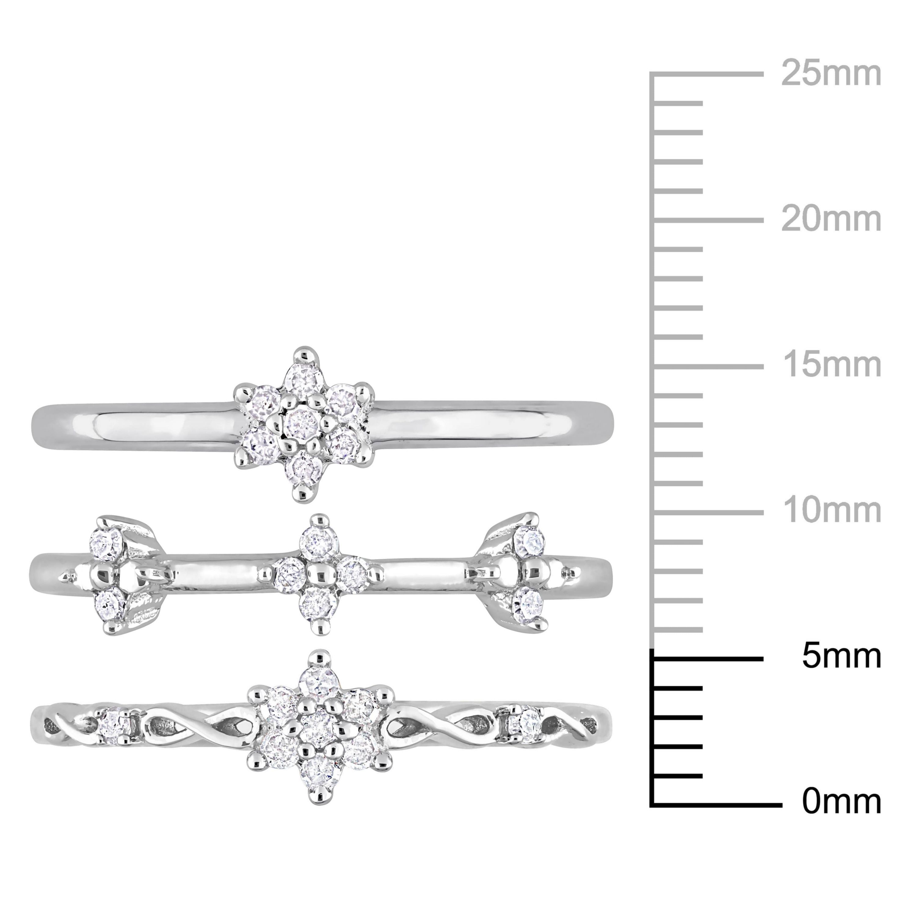 3-Pc Set of 1/4 ct. t.w. Diamond Floral Promise Ring Set in Sterling Silver