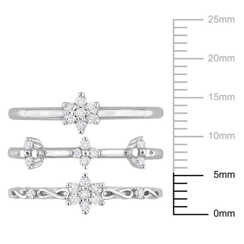 3-Pc Set of 1/4 ct. t.w. Diamond Floral Promise Ring Set in Sterling Silver