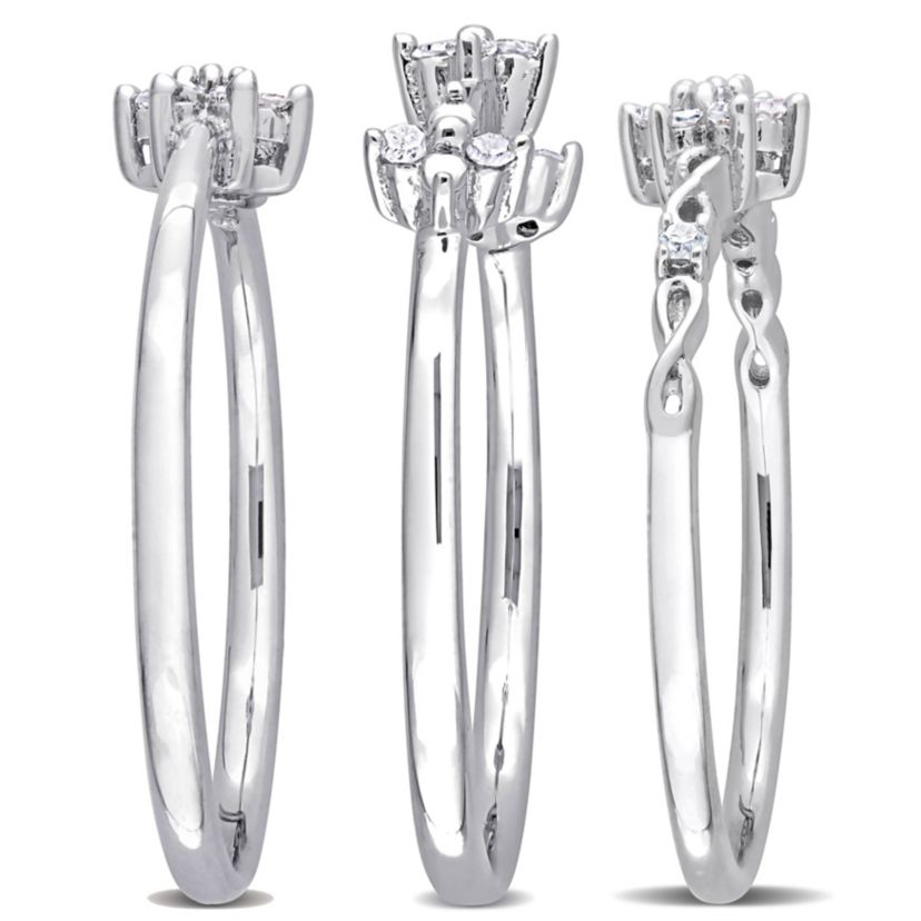3-Pc Set of 1/4 ct. t.w. Diamond Floral Promise Ring Set in Sterling Silver