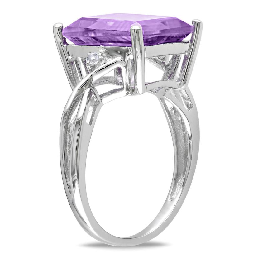 3-Pc Set of Amethyst & White Topaz Twisted Ring, Earrings & Pendant with Chain in Sterling Silver