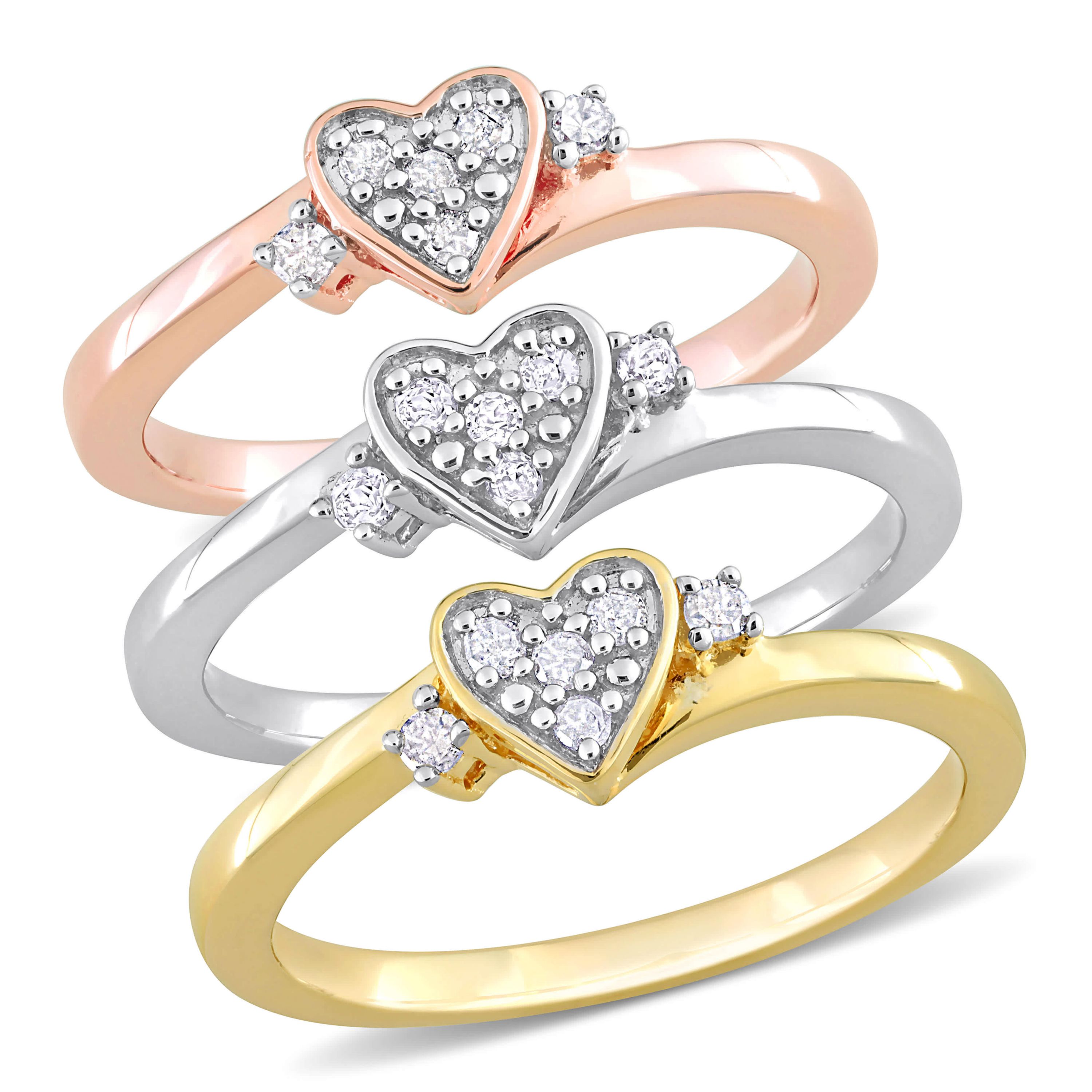 3-Pc Set of 1/3 ct. t.w. Diamond Heart Ring Set in 3-Tone Sterling Silver
