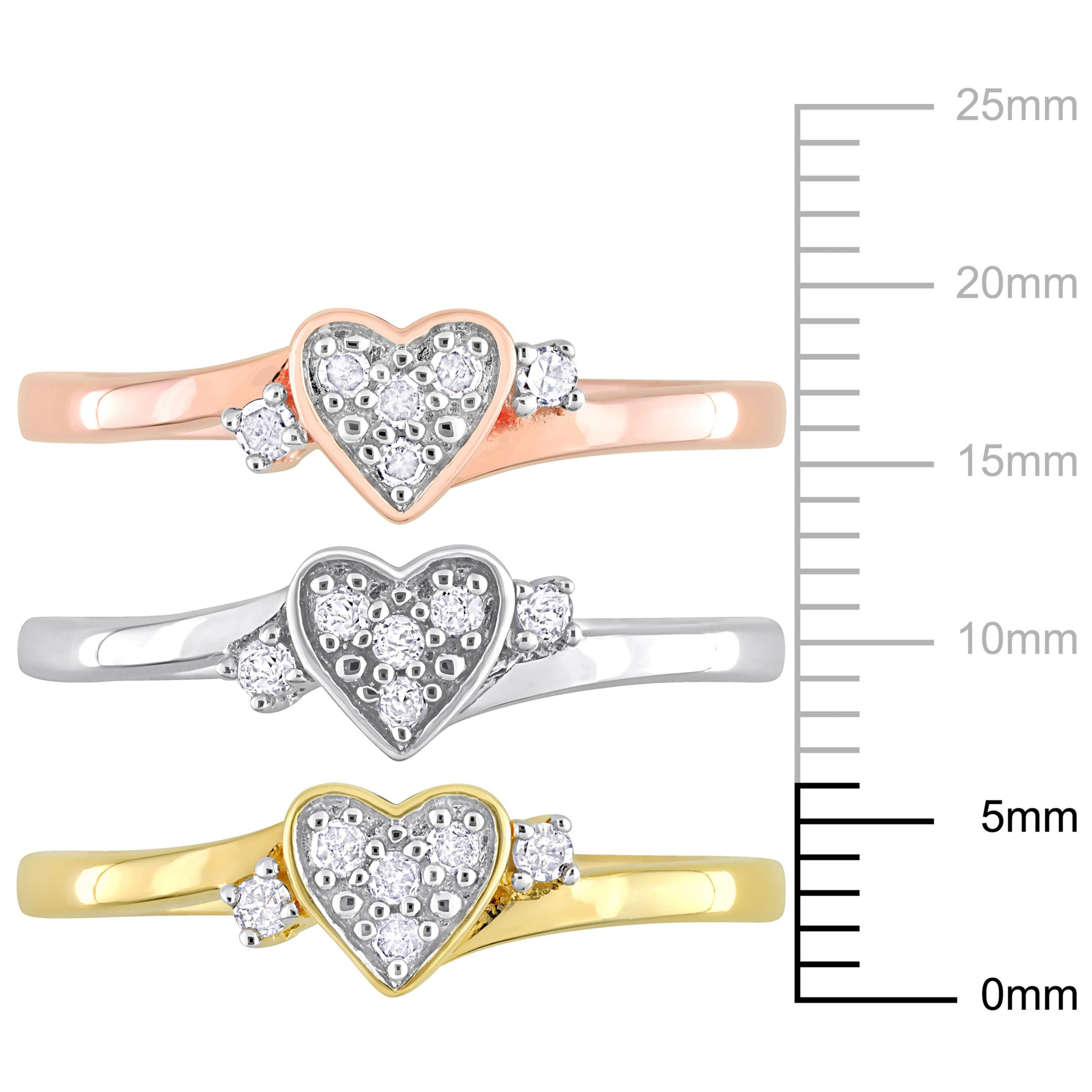 3-Pc Set of 1/3 ct. t.w. Diamond Heart Ring Set in 3-Tone Sterling Silver
