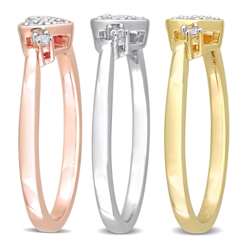 3-Pc Set of 1/3 ct. t.w. Diamond Heart Ring Set in 3-Tone Sterling Silver
