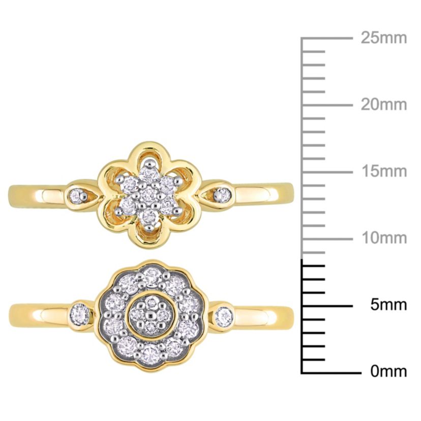 2-Pc Set of 1/3 ct. t.w. Diamond Flower Ring Set in Yellow Plated Sterling Silver
