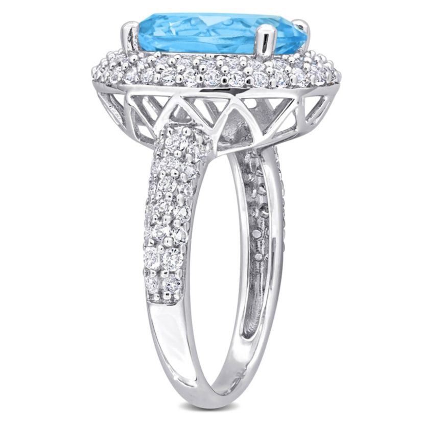 2-Pc Set of Sky Blue & White Topaz Double Halo Ring & Earrings in Sterling Silver