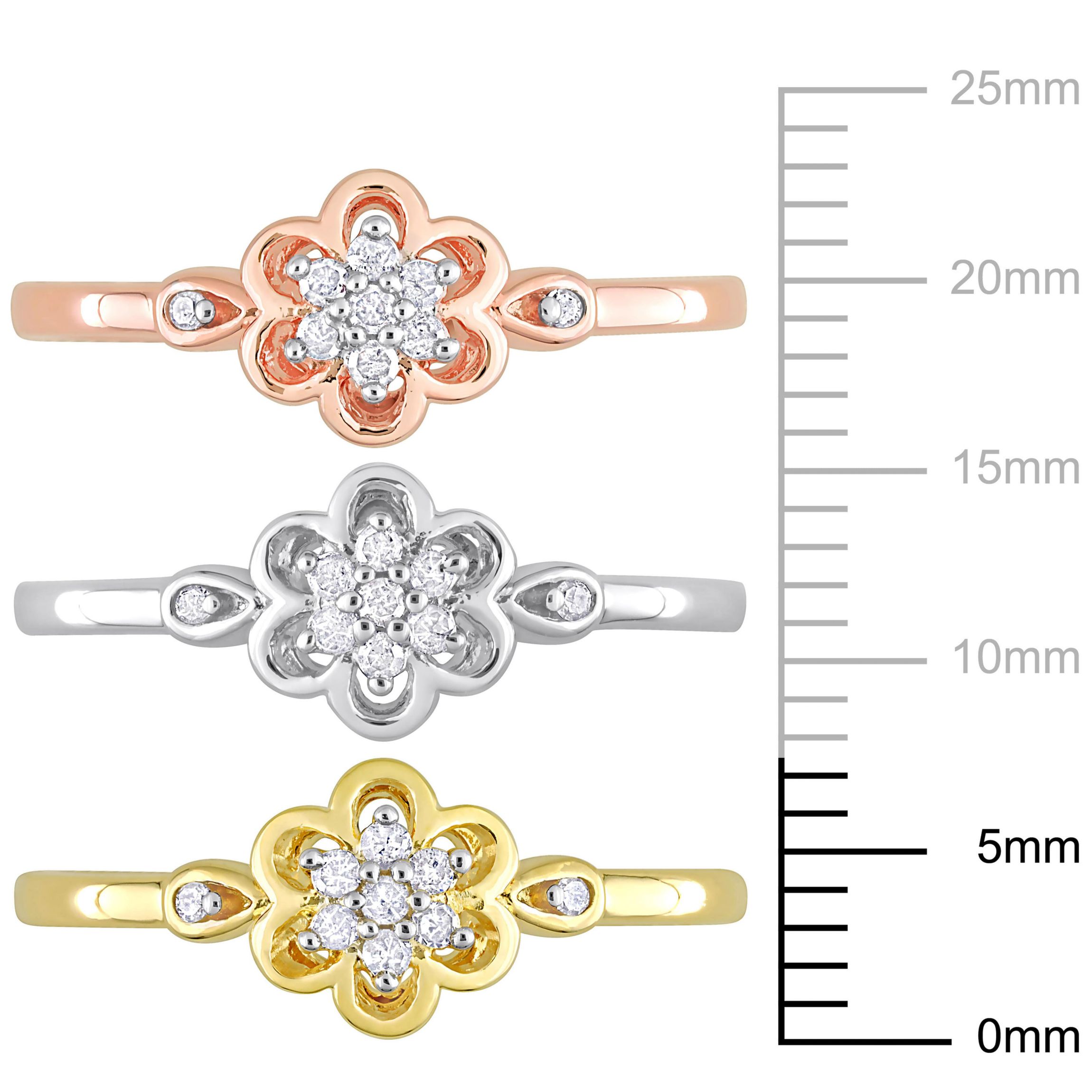 3-Pc Set of 1/4 ct. t.w. Diamond Flower Ring Set in 3-Tone Sterling Silver