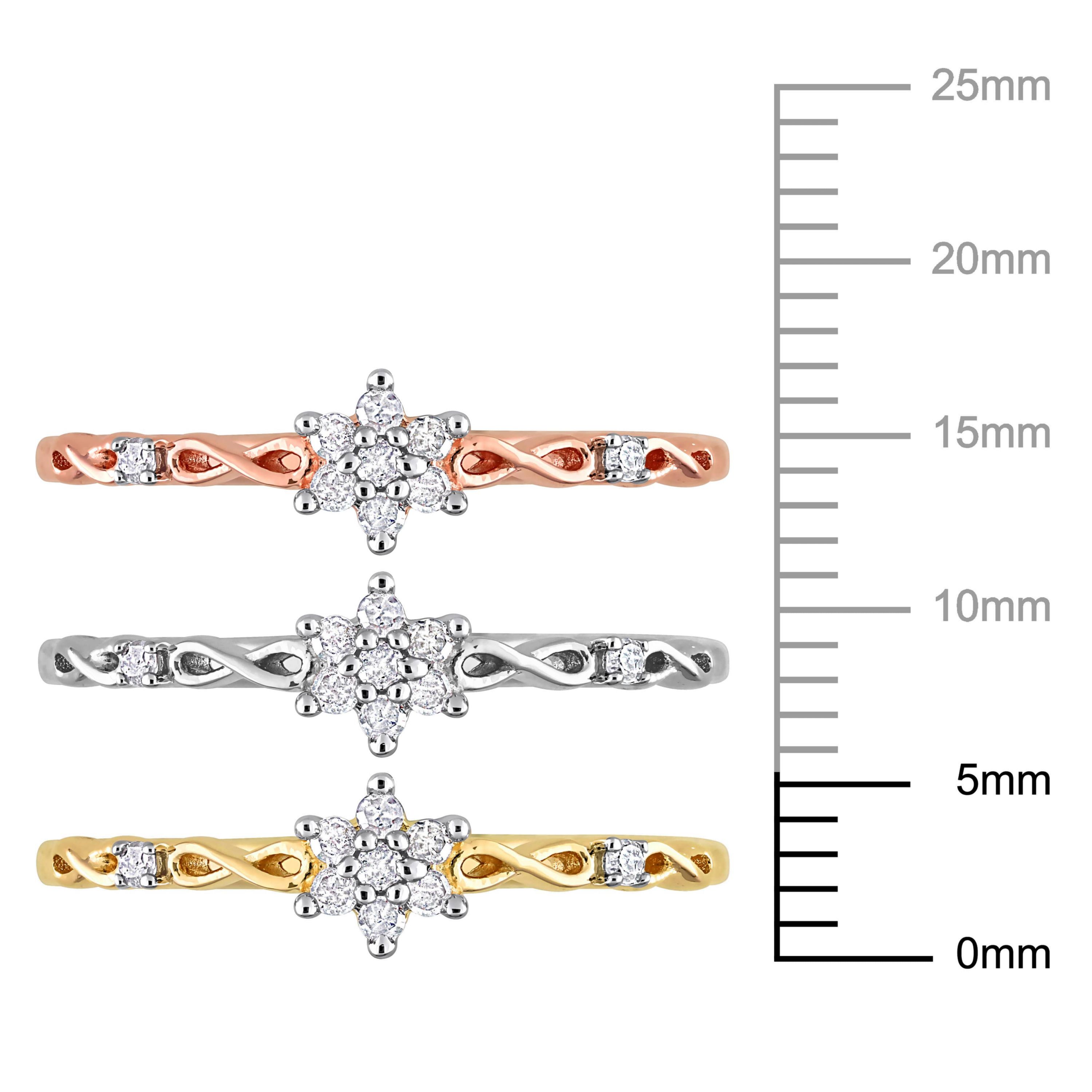 3-Pc Set of 1/3 ct. t.w. Diamond Floral Promise Ring Set in 3-Tone Sterling Silver
