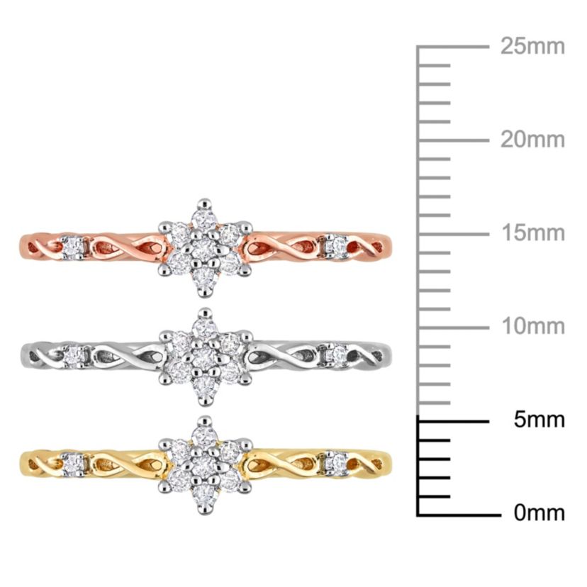 3-Pc Set of 1/3 ct. t.w. Diamond Floral Promise Ring Set in 3-Tone Sterling Silver