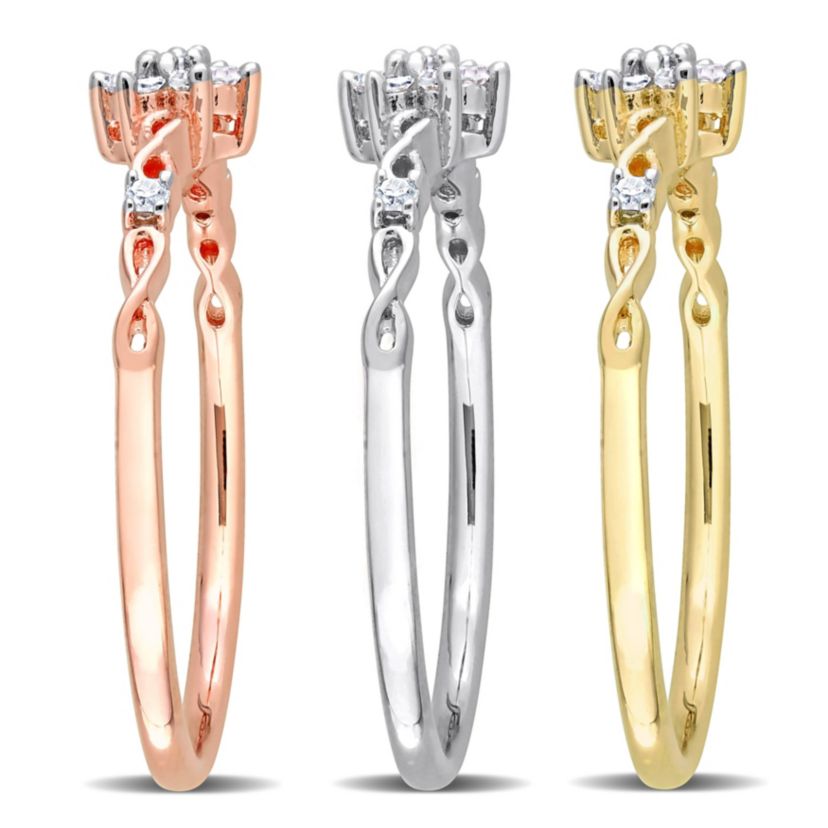 3-Pc Set of 1/3 ct. t.w. Diamond Floral Promise Ring Set in 3-Tone Sterling Silver