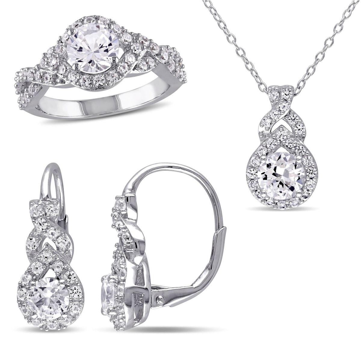 Lab Created 3-Pc Set of Created White Sapphire Ring, Earrings & Pendant with Chain in Sterling Silver