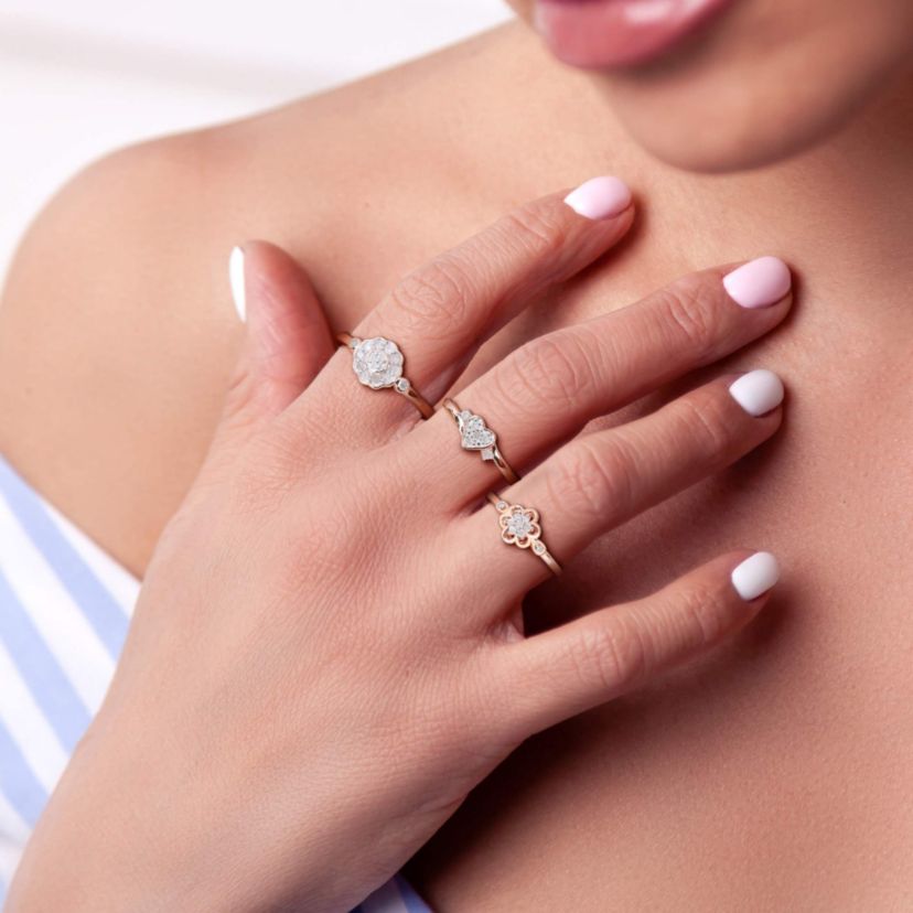 3-Pc Set of 3/8 ct. t.w. Diamond Heart & Flower Ring Set in Rose Plated Sterling Silver