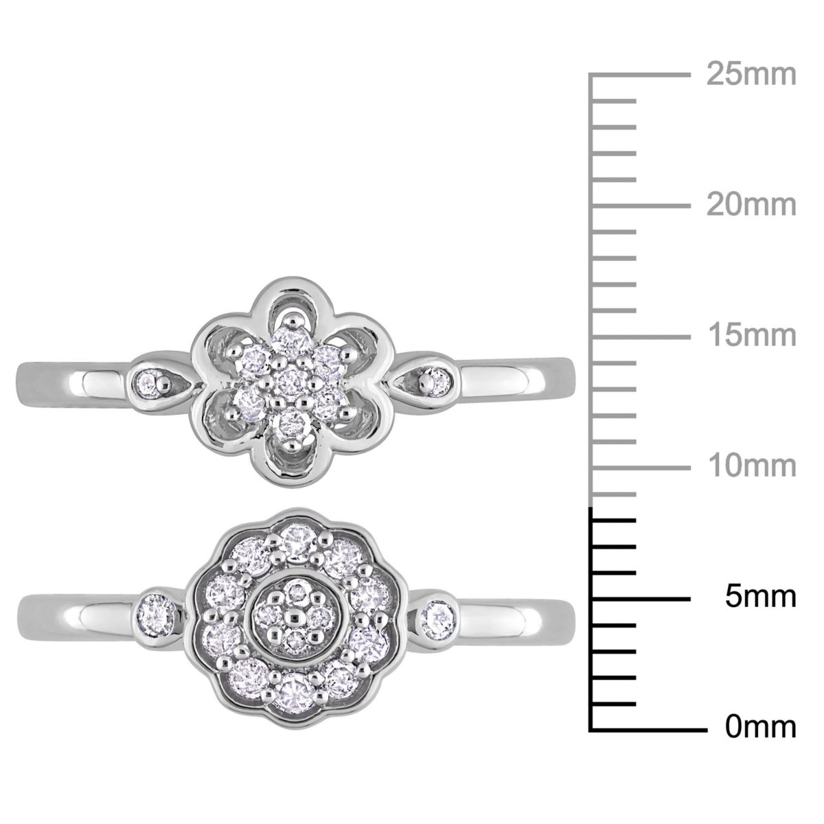 2-Pc Set of 1/3 ct. t.w. Diamond Flower Ring Set in Sterling Silver