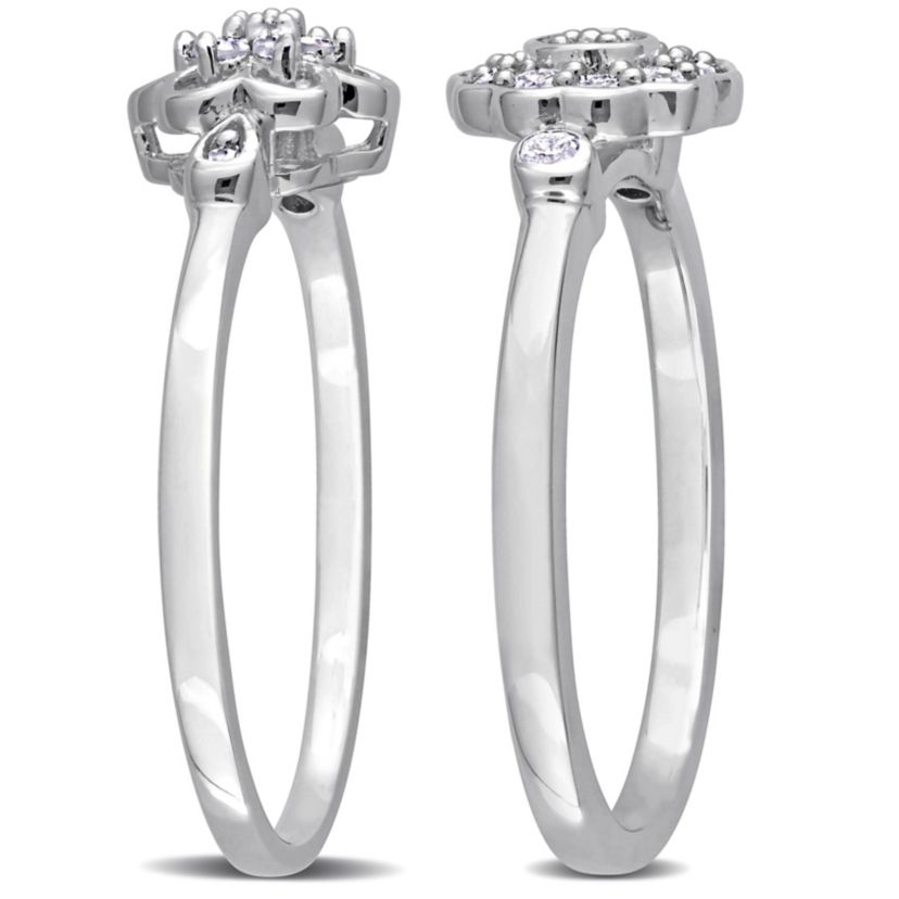 2-Pc Set of 1/3 ct. t.w. Diamond Flower Ring Set in Sterling Silver