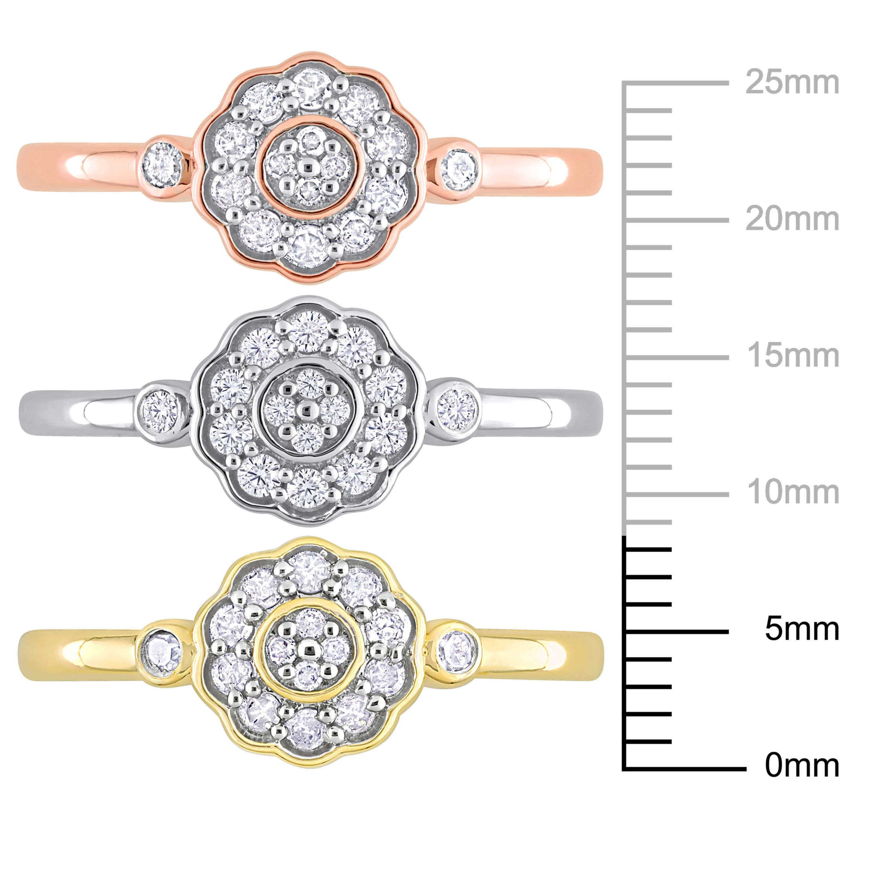 3-Pc Set of 5/8 ct. t.w. Diamond Flower Ring Set in 3-Tone Sterling Silver