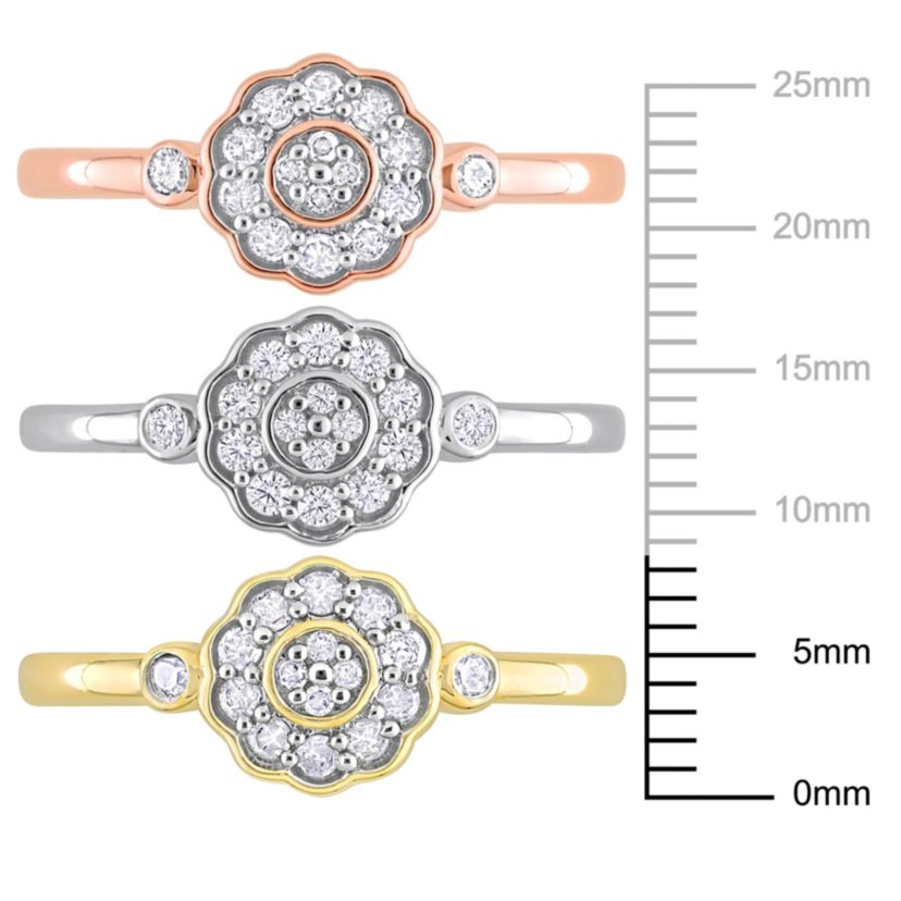 3-Pc Set of 5/8 ct. t.w. Diamond Flower Ring Set in 3-Tone Sterling Silver