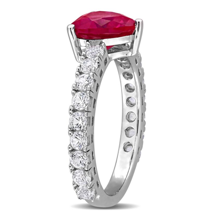 Lab Created Created White Sapphire & Created Ruby Heart Solitaire Ring in Sterling Silver