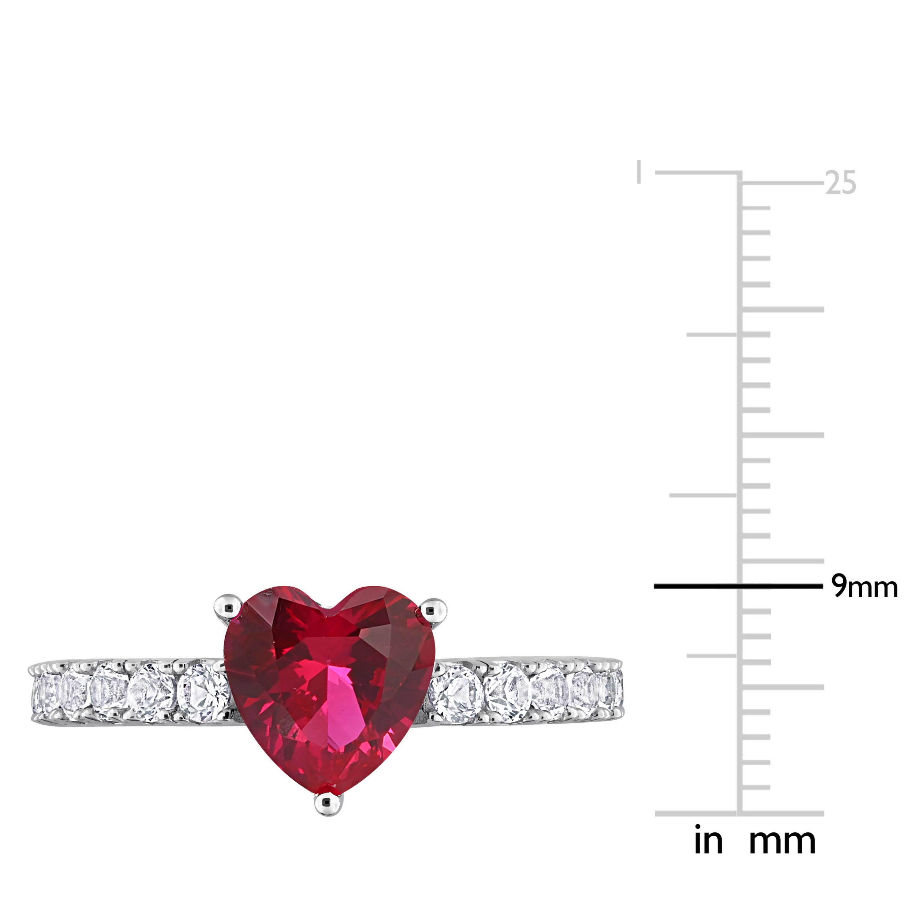 Lab Created Created White Sapphire & Created Ruby Heart Solitaire Ring in Sterling Silver