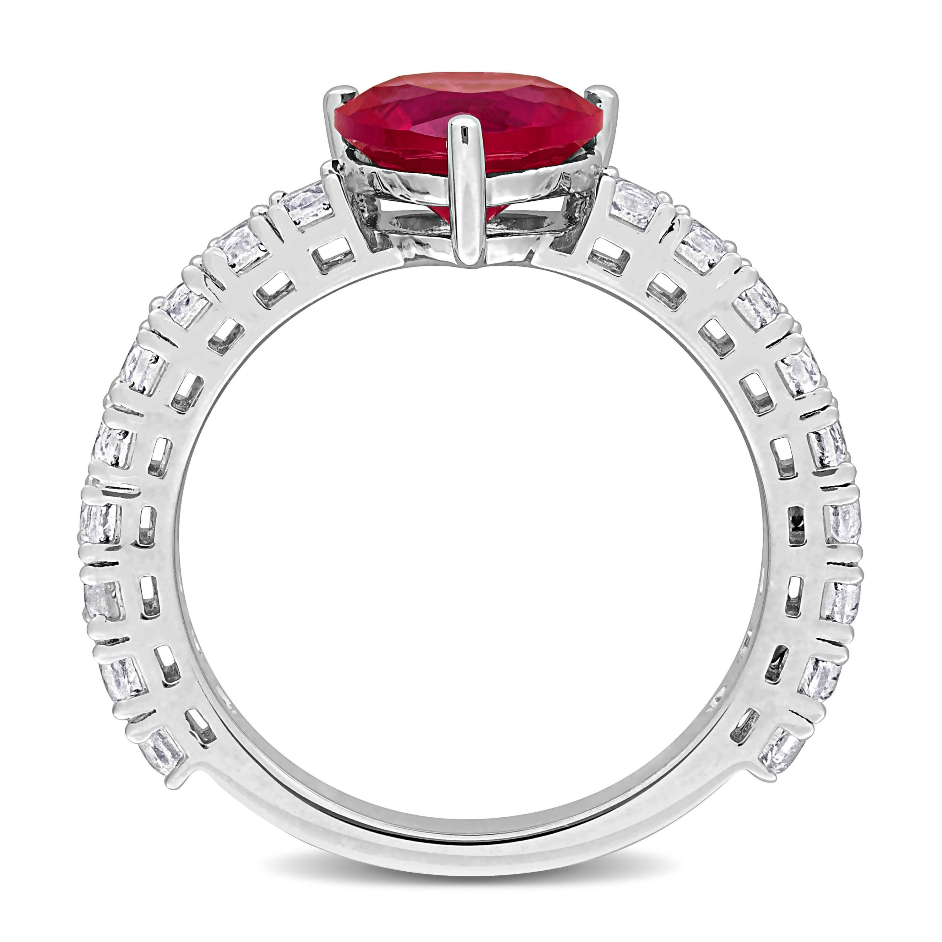 Lab Created Created White Sapphire & Created Ruby Heart Solitaire Ring in Sterling Silver
