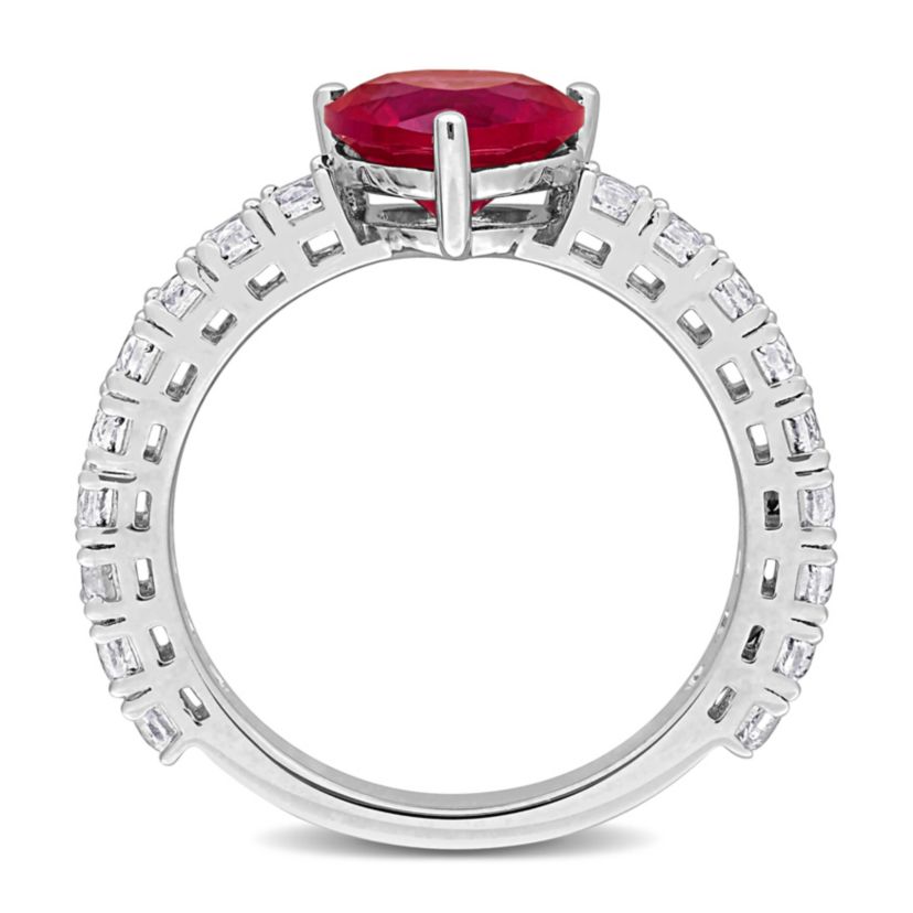 Lab Created Created White Sapphire & Created Ruby Heart Solitaire Ring in Sterling Silver