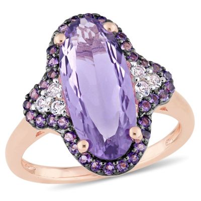 Belk & Co Amethyst-Africa & White Topaz Fashion Ring in Rose Plated Sterling Silver, Pink, 5