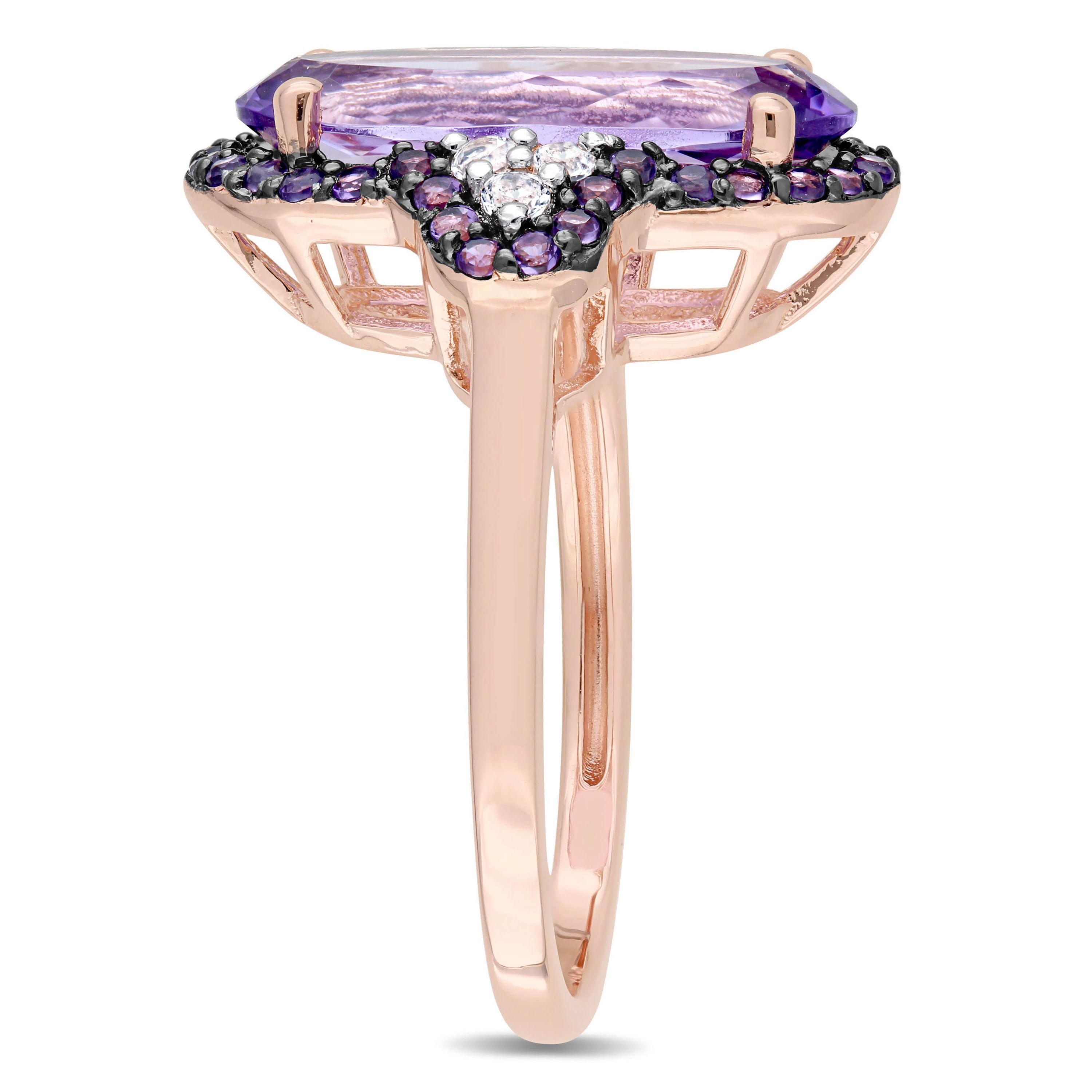 Amethyst-Africa & White Topaz Fashion Ring in Rose Plated Sterling Silver