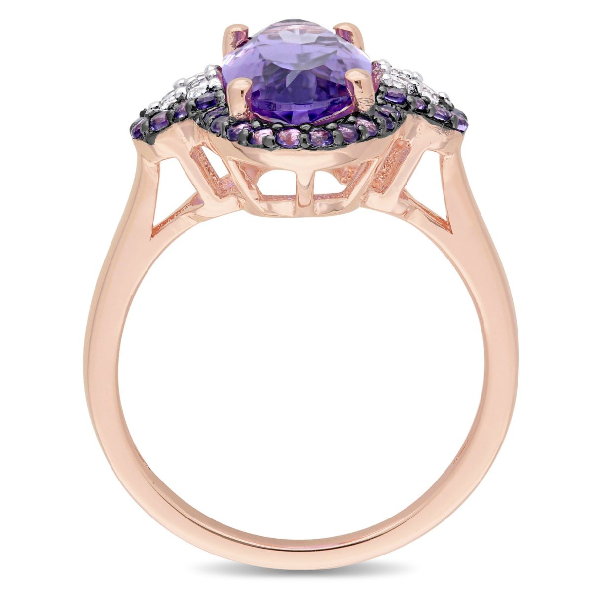 Amethyst-Africa & White Topaz Fashion Ring in Rose Plated Sterling Silver