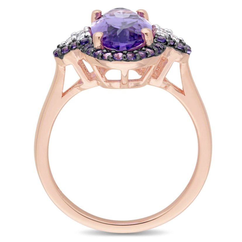 Amethyst-Africa & White Topaz Fashion Ring in Rose Plated Sterling Silver
