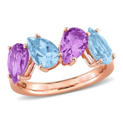 Belk & Co Sky Blue Topaz & Pink Amethyst Fashion Ring in Rose Plated Sterling Silver, 5