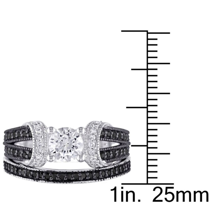 Lab Created Created White Sapphire Split Shank Bridal Set in Sterling Silver with Black Rhodium