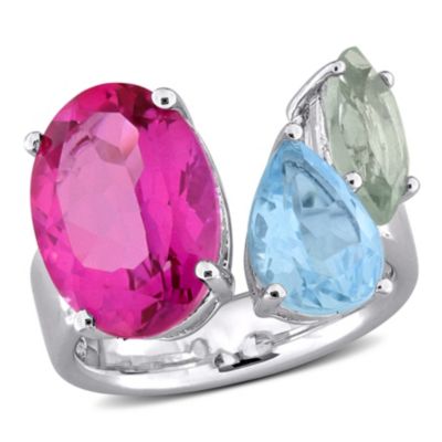Belk & Co Pink Topaz Sky Blue Topaz & Green Quartz Open Ring in Sterling Silver