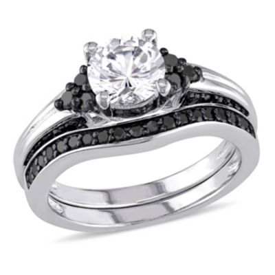 Belk & Co Lab Created White Sapphire & 3/5 ct. t.w. Black Diamond Floral Bridal Set in Sterling Silver with Black Rhodium, 4