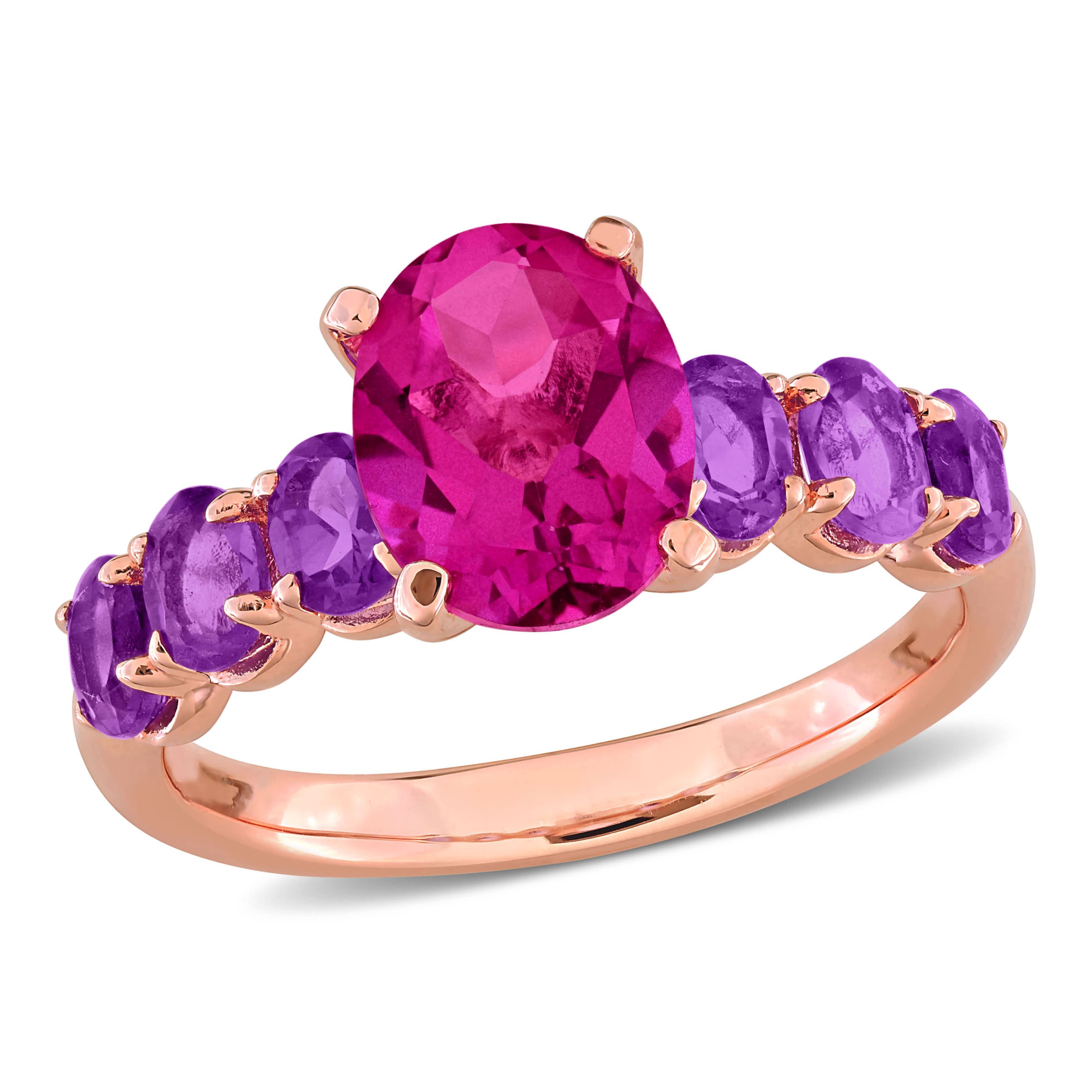 Pink Topaz & Amethyst-Africa Cocktail Ring in Rose Plated Sterling Silver