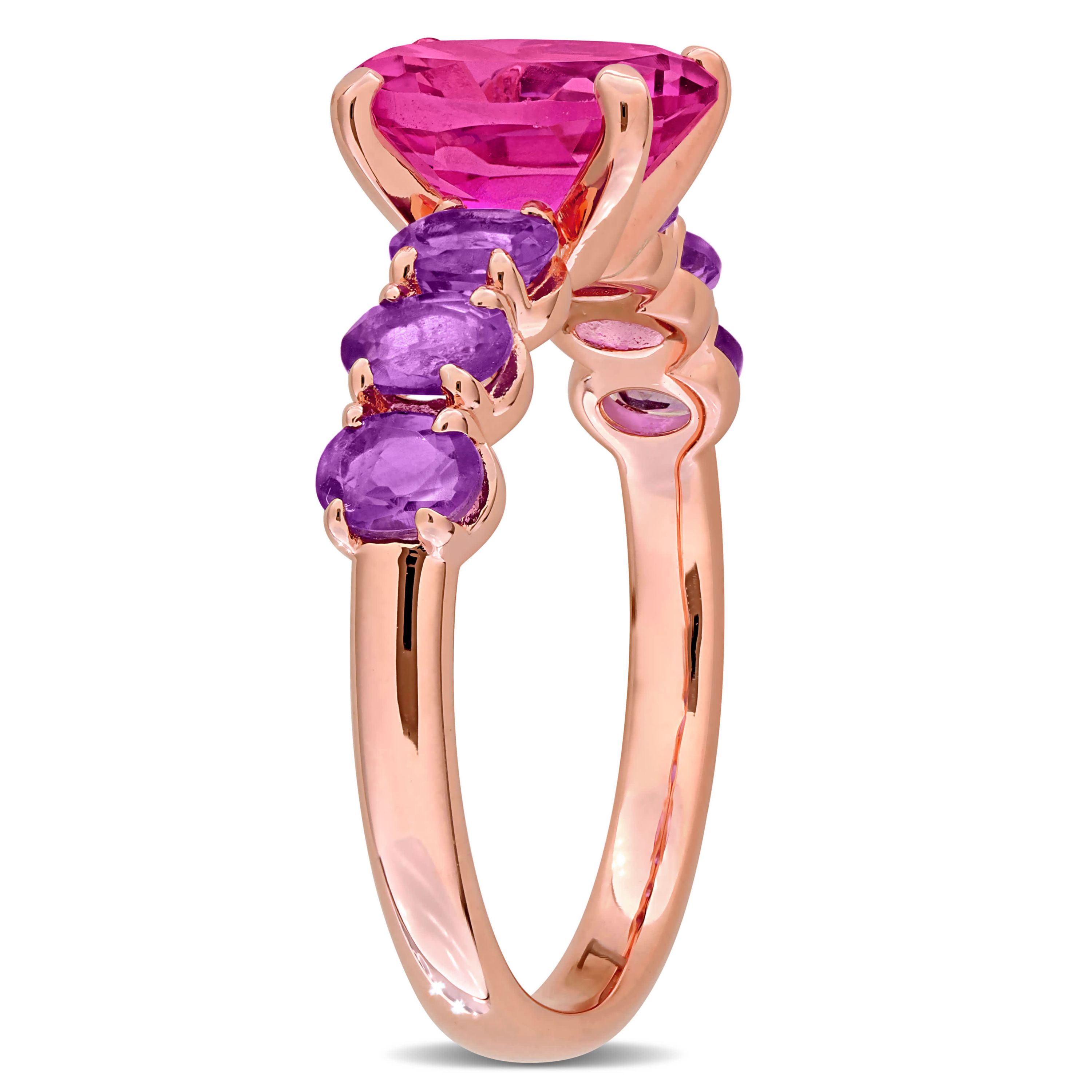 Pink Topaz & Amethyst-Africa Cocktail Ring in Rose Plated Sterling Silver