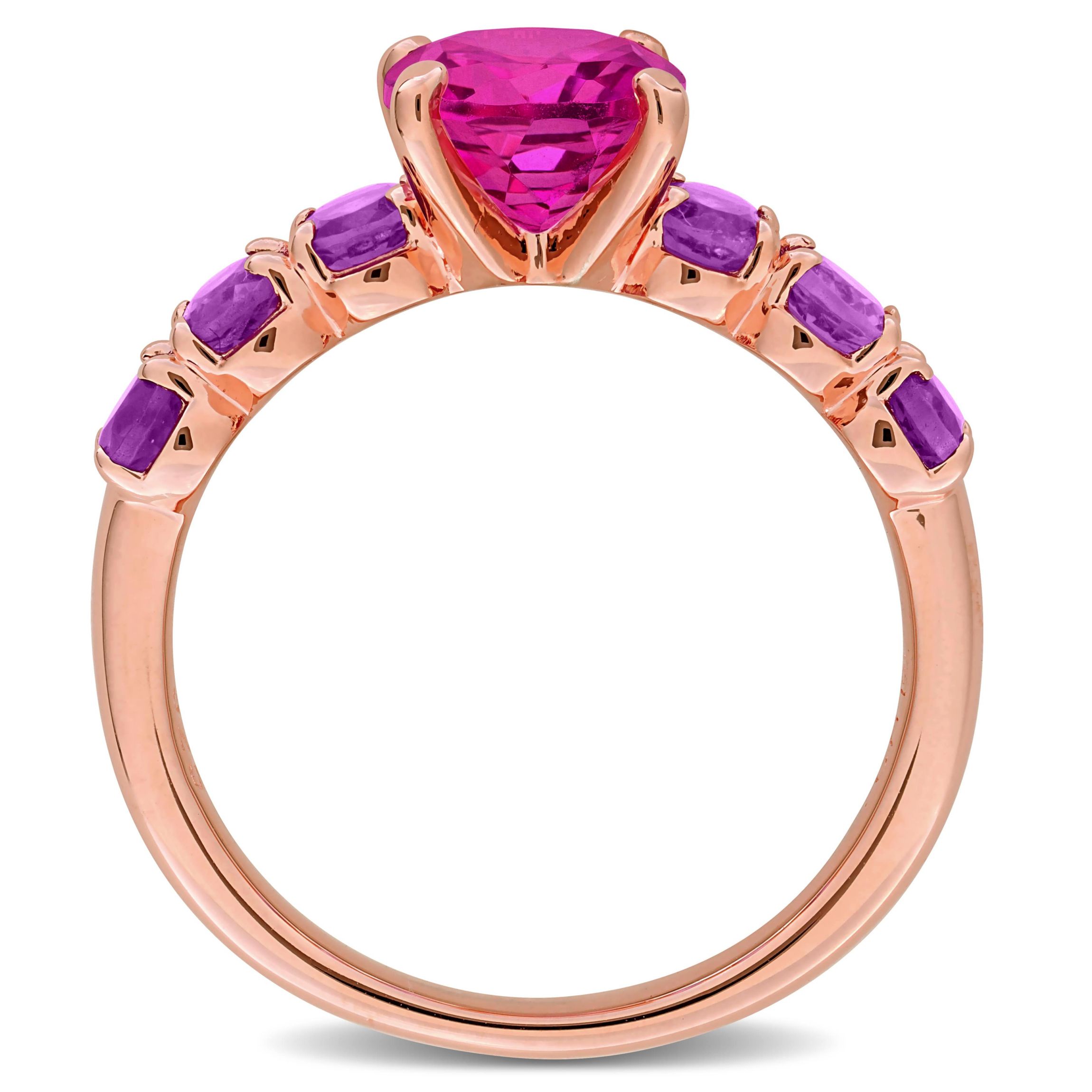 Pink Topaz & Amethyst-Africa Cocktail Ring in Rose Plated Sterling Silver